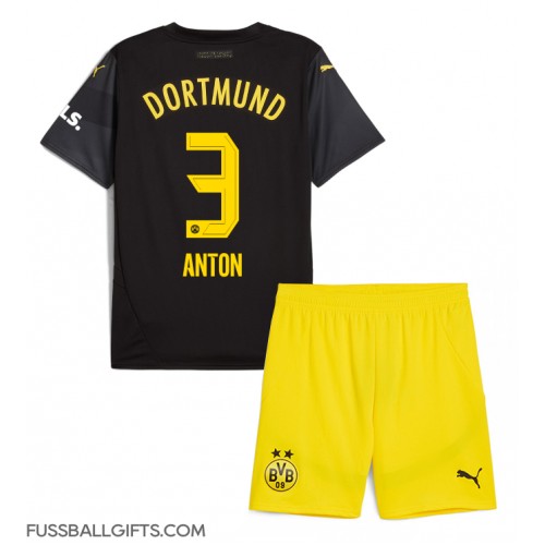 Borussia Dortmund Waldemar Anton #3 Fußballbekleidung Auswärtstrikot Kinder 2024-25 Kurzarm (+ kurze hosen)